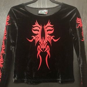 Vintage Velvet Long-Sleeved Crop Top